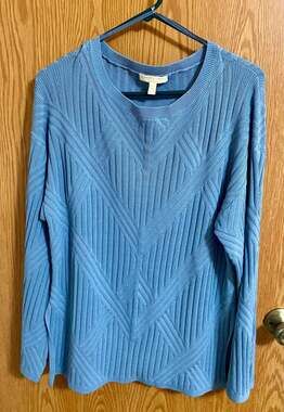Adrienne Landau Quartz Ribbed Knit Chevron Pattern Long Sleeve Sweater
